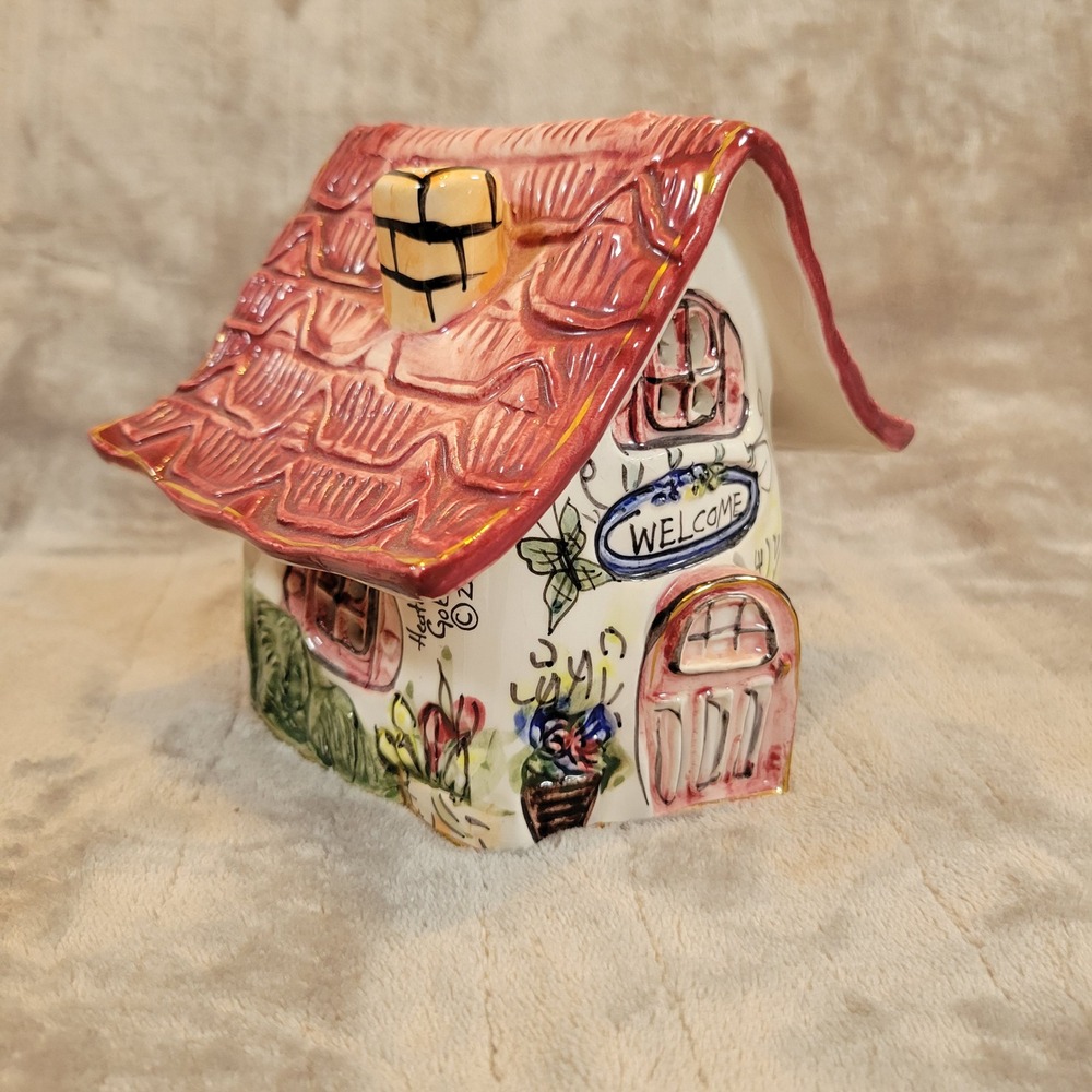 Heather Goldminc Clayworks Cottage Incense Burner OS Red White Whimsical 2000